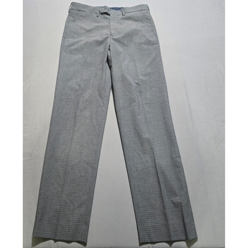 New Nautica Dress Pants Mens 30 Grey Micro Check Flat Front Stretch Trousers